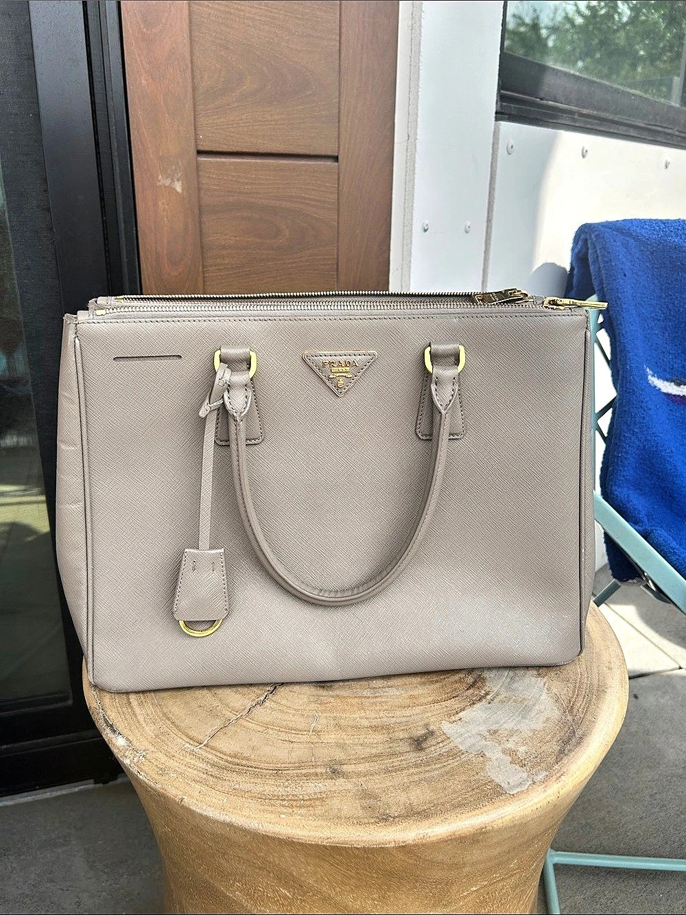 Prada Saffiano Lux Galleria Double Zip Tote Gray